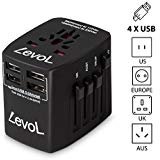 Travel Adapter Worldwide All in One Universal Power Converters Plug Adapter with 4 Usb Smart Charging Port Totally 5.0V/5.0A, for Europe,UK,AUS,Spain Italy Cover 150+Countries for Laptop, Cell Phone