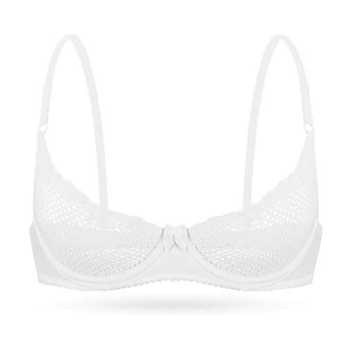 Lingerie sexy femme blanc 100D : soutien-gorge balconnet dentelle