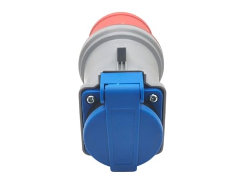 CEE Adapter 16A 5-polig auf Schuko Kupplung, IP44 Stecker / IP54 Steckdose, 400V auf 230V Stromadapter, für Baustelle, Camping, Werkstatt