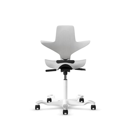 Image of HAG Capisco Puls Sit-Stand-White Base-Gray Frame-Black Vinyl Pad