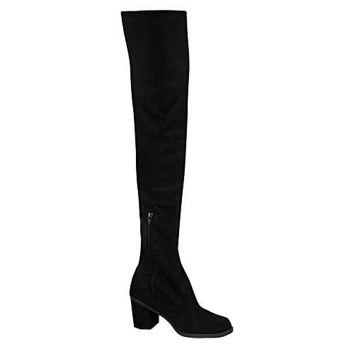 Bota Salto Grosso Over The Knee Camurça Stretch 122.03.009 | Preto - Preto - 36