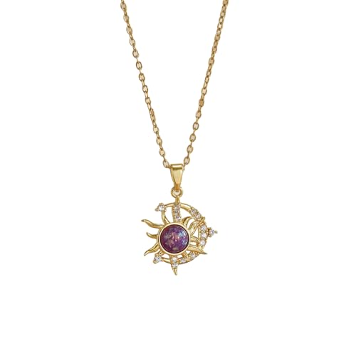 JUSTUSNX Collares de oro con colgante de sol y luna, joyería para el día de San Valentín para mujeres y niñas, talla única, Acero aleado