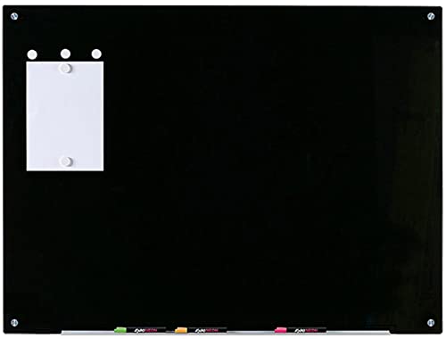 Audio-Visual Direct Magnetic Black Glass Dry-Erase Board Set - 80 x 110 cm - Includes Board, 2 Magnets, and Aluminium Marker Tray