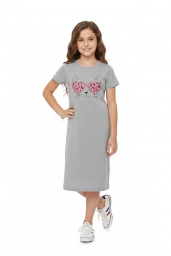 Image of Clotth Theory Girls Cotton Nightdress | Knee Length Nighty | Round Neck Short Sleeve Soft Sleepwear