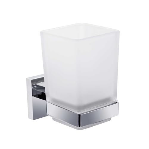 iBathUK Modern Chrome Toothbrush Holder Wall Mount Tumbler Square Bathroom Accessory ACC119
