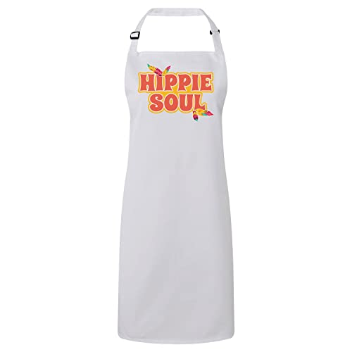 Tablier Hippie Soul 70's blanc pour cuisiner en musique avec style