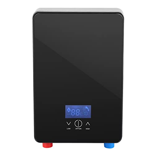 220V 6500W Calentador de agua caliente eléctrico instantáneo sin tanque con cabezal de ducha para baño en casa, Negro