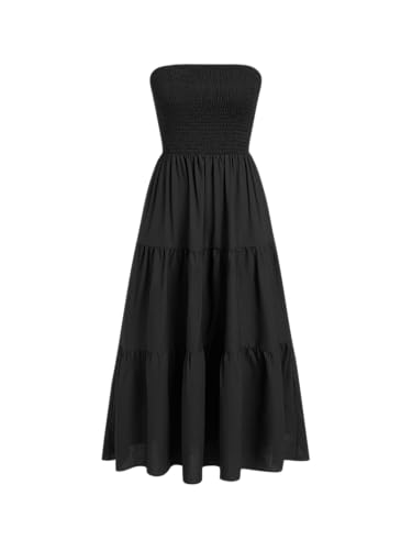 Image of CIDER Women's Strapless Dress with Pockets Tube Striped Long Midi Dresses A Line Beach Vacation Casual Summer Outfits
