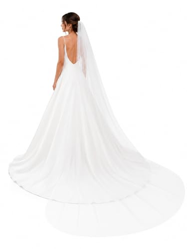 Pet-Jos Hochzeitsschleier Brautschleier lange Kathedrale Kapelle 1 Schicht Brautschleier weißer Elfenbein Tüllschleier Hochzeitszubehör eleganter klassischer Schleier