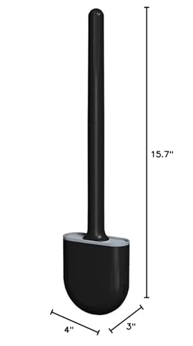 Image of New Brush Removable Toilet Brush, Sewn Soft Plastic Toilet Brush, Toilet Brush and Holder Set, Wall Mounted Toilet Bowl Brush, Compact Toilet Scrub Brush with Holder for Bathroom (Black)
