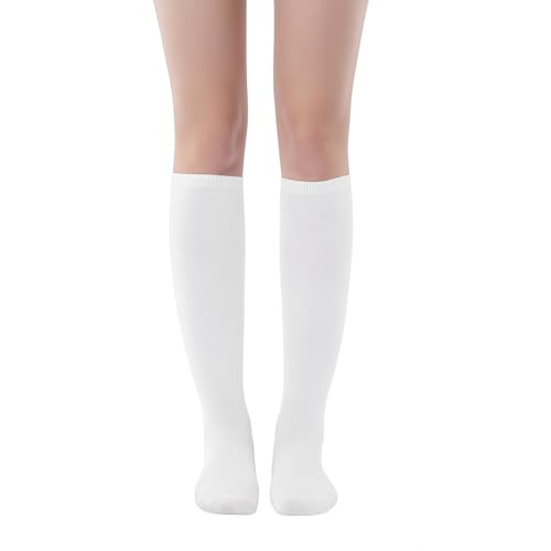 Bwerfuet Women Knee High Socks Long Socks for Daily Wear Halloween (US, Alpha, One Size, Regular, Tall, White)