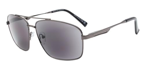 Reading Sunglasses Mens Square Grey Metal Frame UV400 Protec