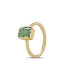 iCarats Gold Rings For Women 18k Gold Plated Dainty Non Tarnish Stackable Baguette Gemstone Band Jewelry Gift Green Aventurine, Size 6