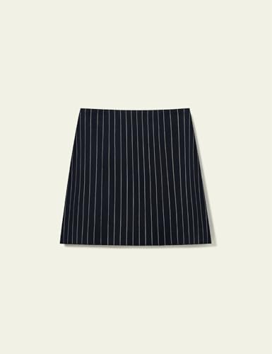 LilySilk Womens Silk-Wool Blend Mini Skirt Mid Rise Straight Cut Stripe Ladies Skirt for Work Daily2