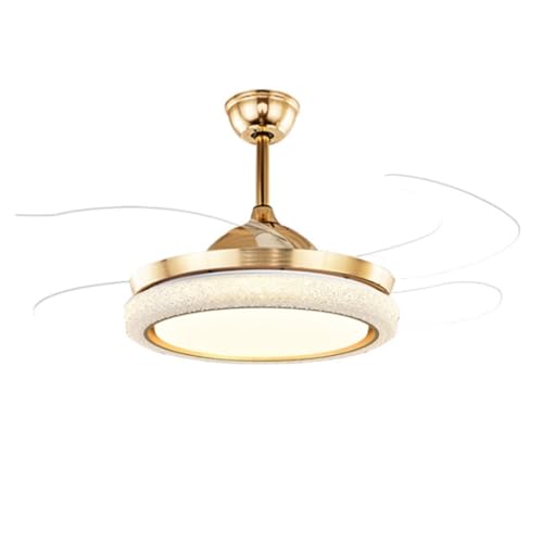 Ventilador de techo dorado con luz LED ajustable y aspas retráctiles de 48 pulgadas para salón