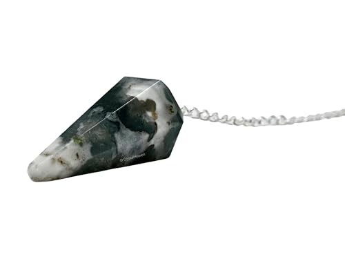 Image of Moss Agate Pendulum Dowsing Tool - Natural Crystal Pendulum for Spiritual Guidance - Premium Dowser Pendulum for Accurate Divination and Energy Healing - Perfect for Energy Healing and Chakra Balancing - Handcrafted with Precision and Elegance