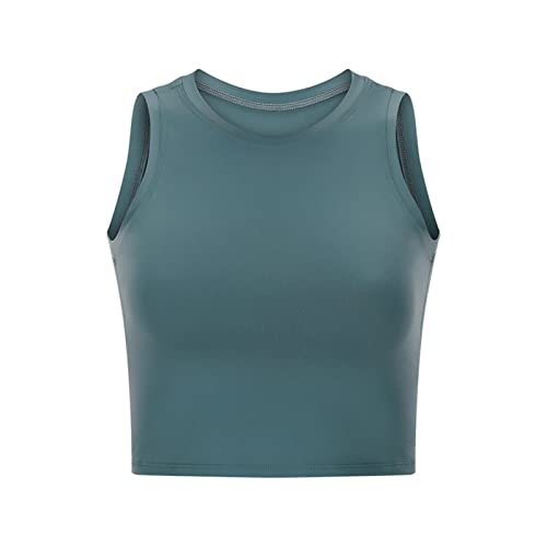 LONGWANG JXyangmei Pull High Round Collar Fashion Sports Short Yoga Vest Gathers Shockproof High Strength Reveals Nozzle (Color : Mysterious Green, Size : 10)