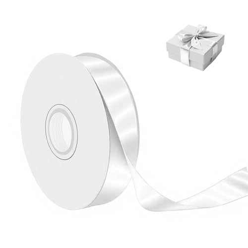 White Satin Ribbon 1 Inch Wide x 50 Yards Polyester Double Faced Ribbon for Wedding Decorations Gift Wrapping DIY Bows Craft Projects and Party Supplies