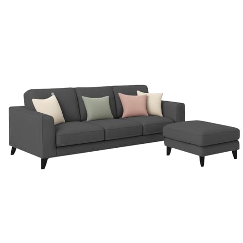 Image of Casaliving Grayon 3 Seater Convertible Sofa Set for Living Room, 3 Seater & Ottoman Modular Sectional Couch for Small Space (Black Colour) Fabric Sofa Set for Living Room