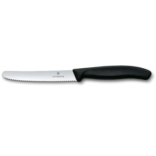 Victorinox, 6.7833, Swiss Classic, Tomaten- und Tafelmesser, Extra scharfe Klinge, mit Wellenschliff, robuster Kunststoff-Griff, Schwarz, Made in Switzerland, Spülmaschinengeeignet