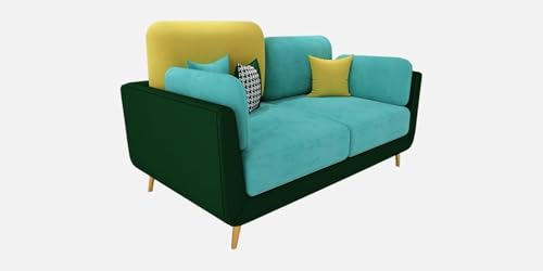 Image of Modern & Luxury Cushioned Couch Relax sectional Sofa in Fabric & Velvet and Heavy Duty Sofa Ideal for bedrooms, Living Rooms, Guest Rooms and Office-(2 Seater Sky Blue & Green).