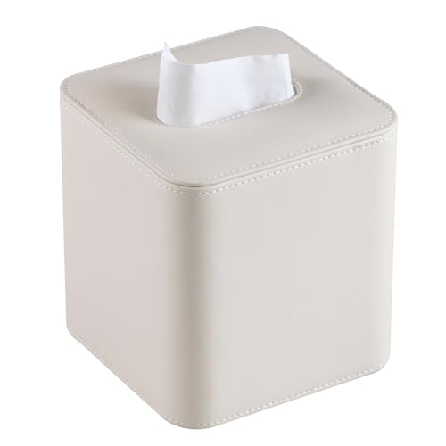 MEIBOOCH PU Leather Tissue Box Cover with Magnetic Closure, Square Tissue Box Holder with Rounded Edges Design (Beige, Square)