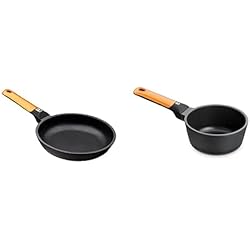 Cazo Bra Efficient 20 Cm BRA Efficient Orange Sartén De 20 Cm, Aluminio Fundido Con Antiadherente Platinum Plus,Plana, Apta Para Inducción + Cazo 16Cm Efficient Orange, Aluminio Fundido, Naranja, 16 Cm