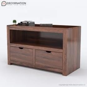 Image of DecorNation Elegant Dark Brown TV Table with 2 Drawers and Storage(42 inchx14 inchx29 inch,Dark Brown)