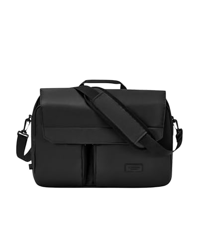 LARKSON Laptoptasche 17 Zoll Schwarz - Emil - Messenger Bag für Arbeit, Business, Reisen - Umhängetasche mit Laptopfach & Trolley-Gurt - Schultertasche Herren - Wasserabweisend