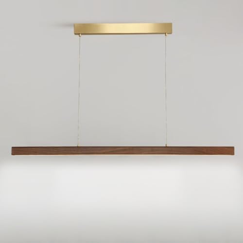 Lámpara colgante de tira de metal ultrafina acabado nogal y tecnología LED moderna de diseño