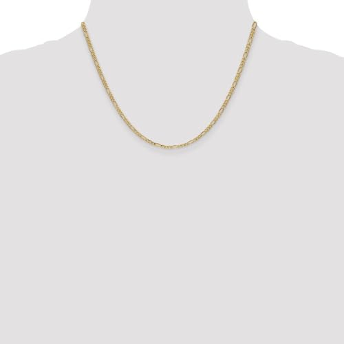 14k Yellow Gold 2.5MM Semi-Solid Figaro Chain Necklace 22 Inches3