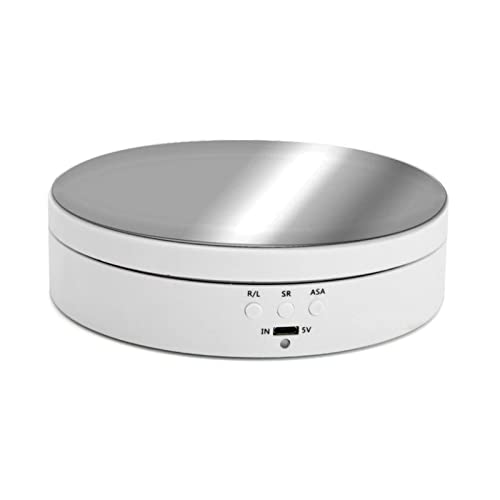 JASOLYI 360 Rotating Display Stand Automatic Mute Rotating Turntable 13.8cm Angle and Direction Adjustable Turntable for Theme Exhibition Window Display Product Display(white mirror)