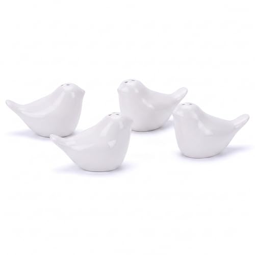 4Pcs Ceramic Cute Bird Salt and Pepper Shakers Set Seasoning Jars Valentine's Wedding for Kitchen Decor - White