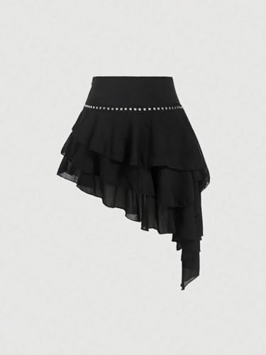 Women's Flowy Trendy Skirt Asymmetric Hem Low Waist Skirt3