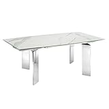 Casabianca Furniture Astor Motorized Dining Table with Stainless Base and White Marbled Porcelain Top