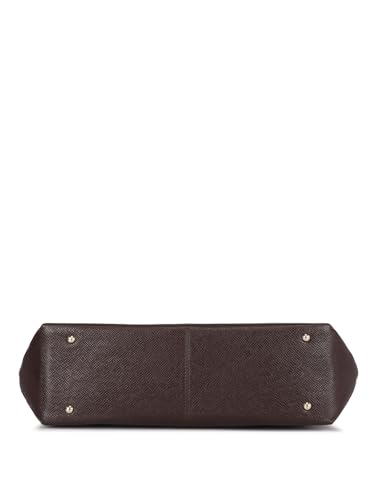 Image of Da Milano Leather Tote Bag for Women - Genuine Brown Handbag with Dual Texture, Zipper Closure & Everyday Elegance