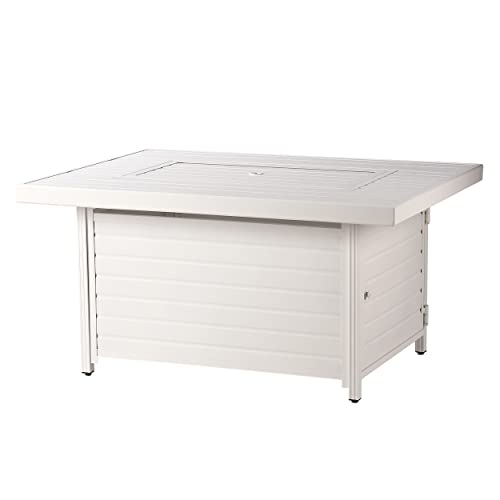 Image of Oakland Living Rectangular 48 in. x 36 in. Aluminum Propane Fire Pit Table, Glass Beads, Two Covers, Lid, 57,000 BTUs in White Finish