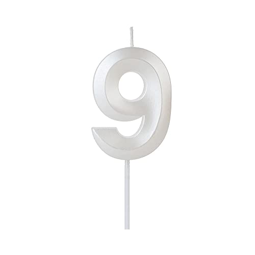 Vela de Aniversário Design Perolizada Branca Nº 9 - Silver Festas