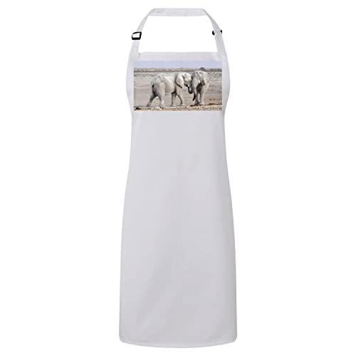 Tablier cuisine blanc motif éléphants de la savane idée cadeau
