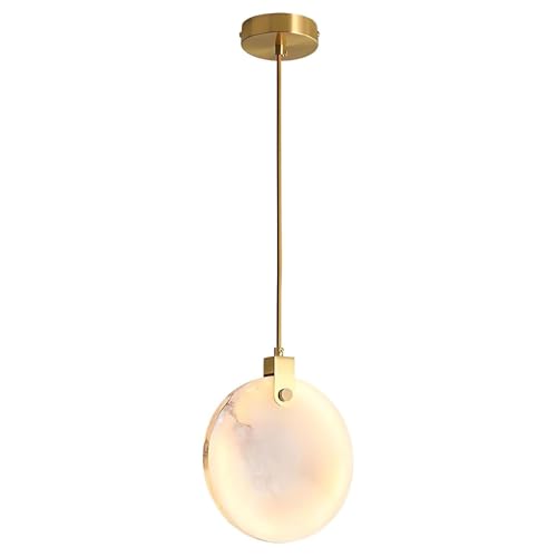 Modern Luxury Alabaster Disc Pendant Light with Brass Finish, Natural Stone Minimalist Round...