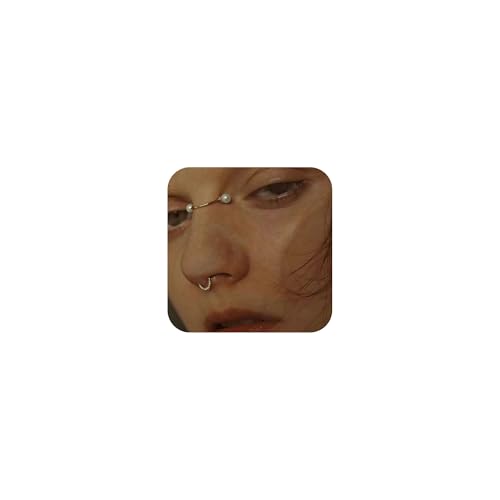 DJCWI Gold Punk Style Faux Pearl Nose Bridge Clip, Non Pierced Fake Nose Rings Adjustable Statement Nose Cuff, Alternative Fashion Facial Jewelry for Women Men, Festival and Cosplay Accessory