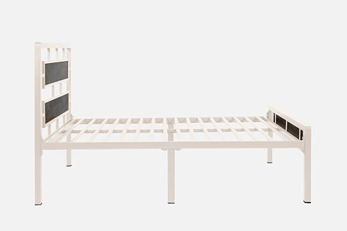 Image of Zeek Metal Extra Single Size Bed Without Storage | Wrought Iron Single Bed with Headboard & Footboard| Sturdy Powder Coated Platform Cot for Bedroom (Zeek Ivory)