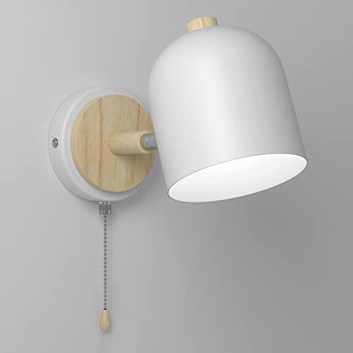 DKNHS Lámpara de Pared con Interruptor Interior Aplique de Pared Madera Vintage Retro E27 Luz de Pared para Dormitorio, Sala de estar, Escaleras, Pasillo (Blanco)