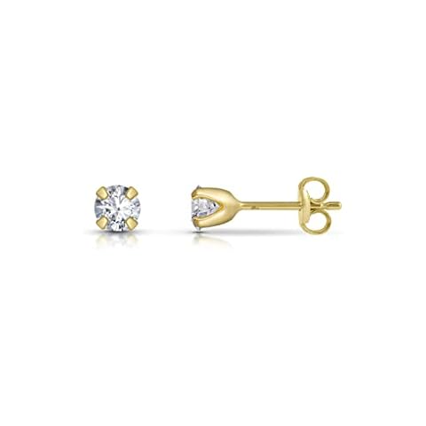 Pendientes de Botón Oro 9K con Circonitas Amberta Allure para Mujer Cover