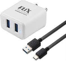 Image of (Refurbished) flix 12 W 2.4 A Multiport Mobile (Beetel) XWC-64D 12 W Charger with Detachable Cable (White)