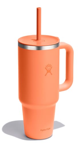 Image of Hydro Flask Travel Tumbler with Handle, Lid and Straw - Insulated Stainless Steel in 40 Oz Nectar Orange