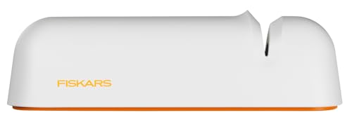Fiskars Messerschärfer für glatte Messerklingen aus Stahl Keramikschleifstein Functional Form Roll-Sharp Weiß/Orange 1014214