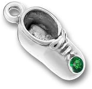 Sterling Silver 3D May Birthstone Baby Shoe Charm