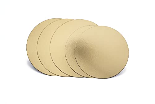 Miamex Lot de 5 Supports à Gâteau/Traiteur/Déco Ronds en Carton Or (2x18cm + 3x20cm)