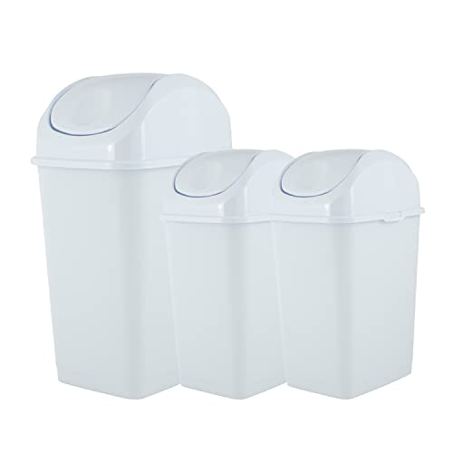 Image of Superio Swing Top Trash Can,Set of 3 Waste Bins for Home, Kitchen, Office, Bedroom, Bathroom, Ideal for Large or Small Spaces - White (White-10 qt+2 5 qt)
